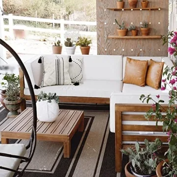 blue page Boho Throw Pillow Covers, Black and Cream White, Set of 2 Modern Farmhouse Accent Home Decor, Neutral Woven Decorative Pillow Covers for Couch/Bed (20 x 20 Inches, Ivory/Black)