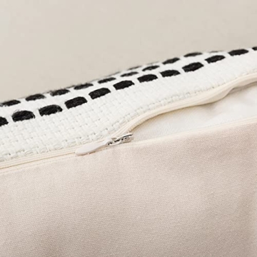 blue page Boho Throw Pillow Covers, Black and Cream White, Set of 2 Modern Farmhouse Accent Home Decor, Neutral Woven Decorative Pillow Covers for Couch/Bed (20 x 20 Inches, Ivory/Black)