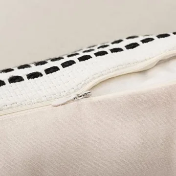 blue page Boho Throw Pillow Covers, Black and Cream White, Set of 2 Modern Farmhouse Accent Home Decor, Neutral Woven Decorative Pillow Covers for Couch/Bed (20 x 20 Inches, Ivory/Black)