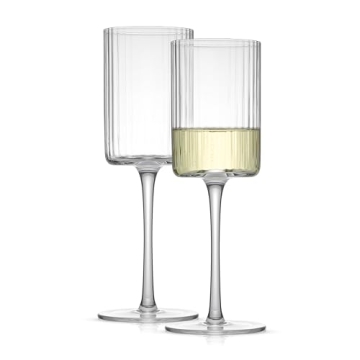JoyJolt Fluted Wine Glasses – ELLE 11.4oz White Wine Glasses Set of 2 Long Stem Wine Glasses. Uniq...