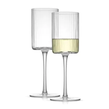 JoyJolt Fluted Wine Glasses – ELLE 11.4oz White Wine Glasses Set of 2 Long Stem Wine Glasses. Uniq...