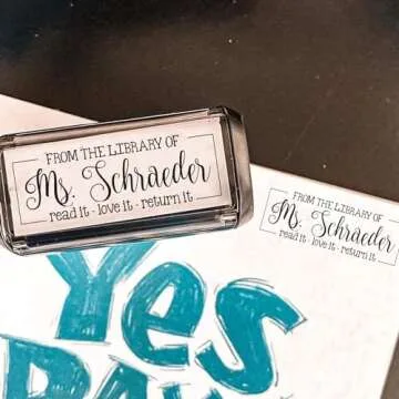 Custom Self-Inking Teacher Stamps | 49 Designs | Fun Teacher Phrases | Grading Made Easy | Classroom, Teacher and Library Book Stamps (from The Library of - Read, Love, Return, Large)