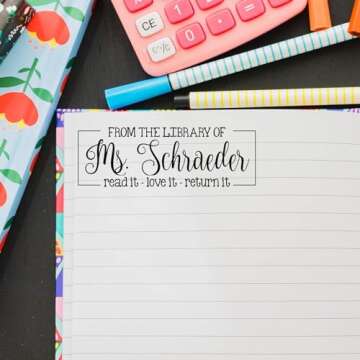 Custom Self-Inking Teacher Stamps | 49 Designs | Fun Teacher Phrases | Grading Made Easy | Classroom, Teacher and Library Book Stamps (from The Library of - Read, Love, Return, Large)