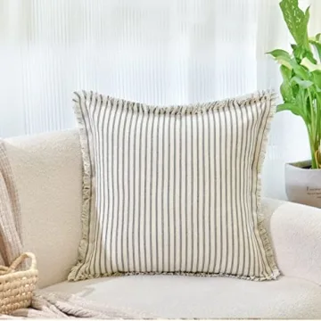 ZWJD Throw Pillow Covers 24x24 Set of 2 Striped Pillow Covers with Fringe Chic Cotton Decorative Pillows Square Cushion Covers for Sofa Couch Bed Living Room Farmhouse Decor