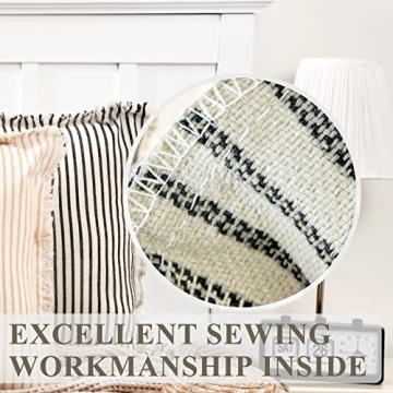 ZWJD Throw Pillow Covers 24x24 Set of 2 Striped Pillow Covers with Fringe Chic Cotton Decorative Pillows Square Cushion Covers for Sofa Couch Bed Living Room Farmhouse Decor
