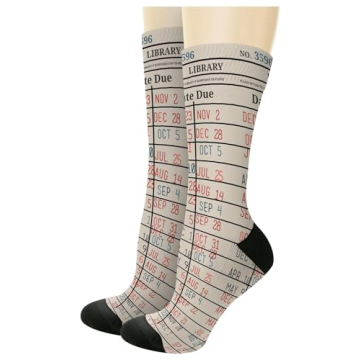 ThisWear Nerdy Gifts Library Card Book Themed Socks Reading Accessories Book Lover Gifts 1-Pair Novelty Crew Socks