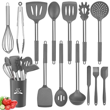 Silicone Cooking Utensil Set, 14pcs Kitchen Utensils Set Non-stick Heat Resistant Cookware Copper St...