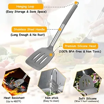 Luxury Silicone Cooking Utensil Set with Copper Stainless Steel Handle