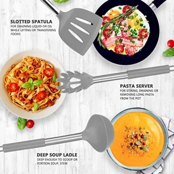 Luxury Silicone Cooking Utensil Set with Copper Stainless Steel Handle