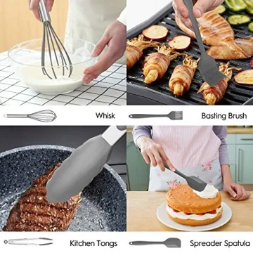 Luxury Silicone Cooking Utensil Set with Copper Stainless Steel Handle