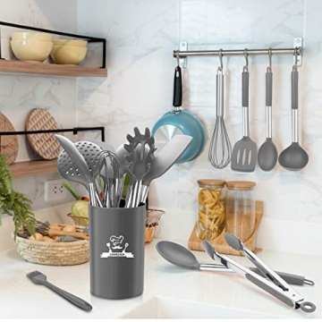 Luxury Silicone Cooking Utensil Set with Copper Stainless Steel Handle