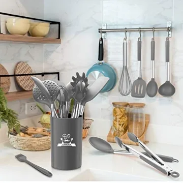 Luxury Silicone Cooking Utensil Set with Copper Stainless Steel Handle