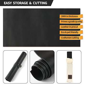 RingSun Genuine Leather Sheets for Leather Craft (2mm), Full Grain Leather for Tooling Craft Sewing(12''X24'', Black)