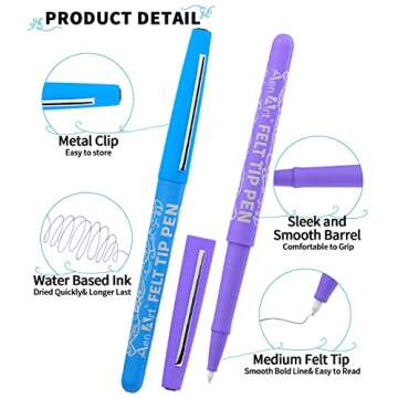 Aenarte 35 Colored Fine Point Felt Tip Pens with Fiber Tip, Water-Based Ink, Perfect for Bullet Jour...