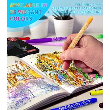 Aenarte 35 Colored Fine Point Felt Tip Pens with Fiber Tip, Water-Based Ink, Perfect for Bullet Journaling, Adult Coloring, Note Taking at School Office