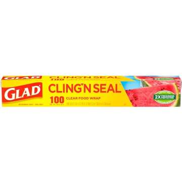 Glad Cling N Seal Plastic Food Wrap, 100 Square Foot Roll (Package May Vary)