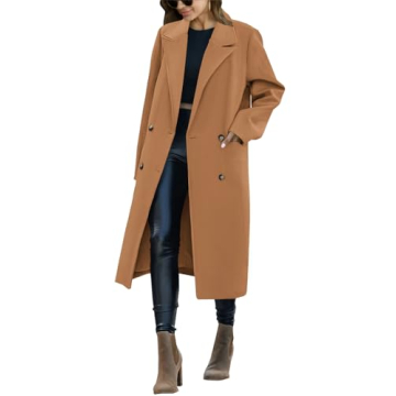Saodimallsu Womens Trench Coat Winter Lapel Double Breasted Long Pea Coat Casual Work Office Overcoa...