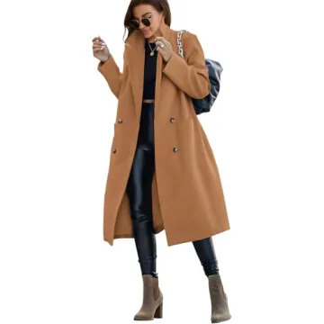 Saodimallsu Womens Trench Coat Winter Lapel Double Breasted Long Pea Coat Casual Work Office Overcoat with Pocket
