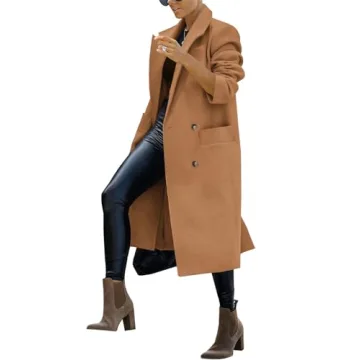 Saodimallsu Womens Trench Coat Winter Lapel Double Breasted Long Pea Coat Casual Work Office Overcoat with Pocket