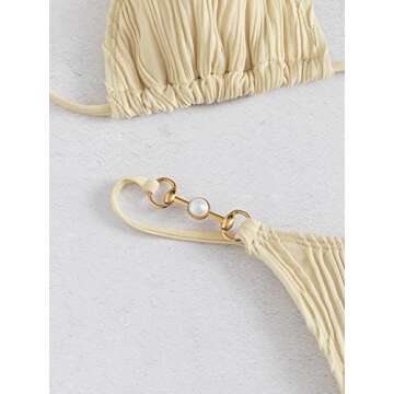 Verdusa Women's 2 Piece Bikini Set Swimsuits Swimwear Halter Triangle Top and Thong Bathing Suit Beige M