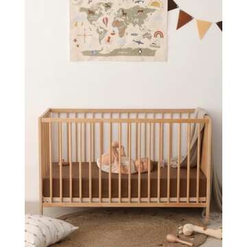 Blissful Diary Muslin Crib Sheets for Girl Boy, Boho Neutral Soft Cotton Baby Sheet for 52''x28'' Standard Crib Mattress, 2 Pack(Sunshine&Brown)