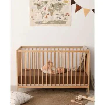 Blissful Diary Muslin Crib Sheets for Girl Boy, Boho Neutral Soft Cotton Baby Sheet for 52''x28'' Standard Crib Mattress, 2 Pack(Sunshine&Brown)