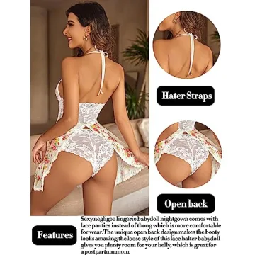 Avidlove Sexy Lingerie Babydoll Halter Chemise Nightgown