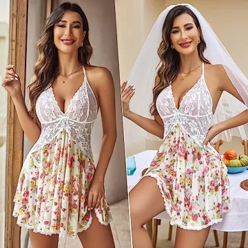 Avidlove Sexy Lingerie Babydoll Halter Chemise Nightgown