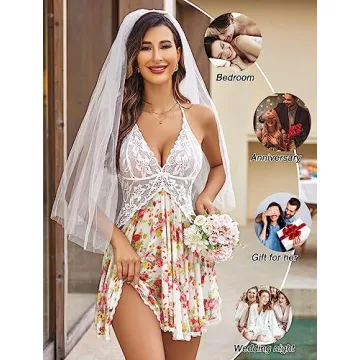 Avidlove Sexy Lingerie Babydoll Halter Chemise Nightgown