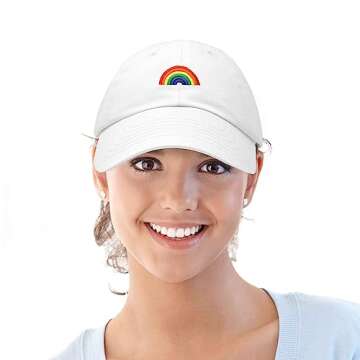 DALIX Rainbow Baseball Cap Womens Hats Cute Hat Soft Cotton Caps in White