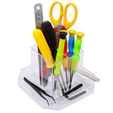 URbantin Rotating Desk Organizer Pencil Holders Pen Holders, Plastic Acrylic Desktop Organizers Caddy for Home Office Supplies Organizers, Tool Organizer Makeup Brush Holder Organizers (Clear)