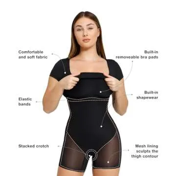 Popilush Black Summer Cocktail Midi Dresses for Women Shapewear Bodycon Short Sleeve Square Neck Dress