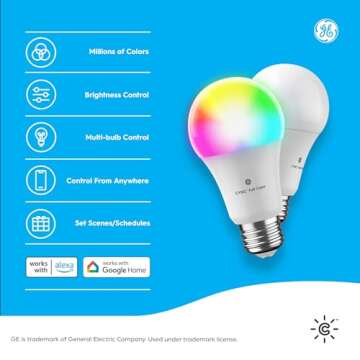 GE CYNC A19 Smart LED Light Bulbs, Color Changing Room Décor, Bluetooth and WiFi Light Bulbs, 60W E...