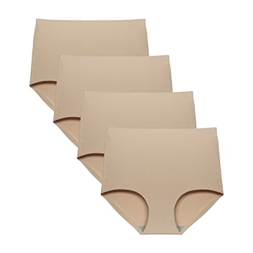 FallSweet No Show High Waist Briefs Underwear for Women Seamless Panties Multi Pack (Khaki, 4-pack, ...