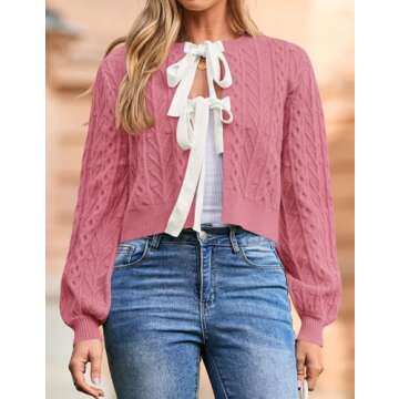 ZESICA Women's Cardigan Sweaters Fall Winter Long Sleeve Tie Front Cable Knit Chunky Cropped Outerwe...