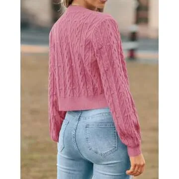 ZESICA Women's Cropped Cardigan Sweater in Hot Pink