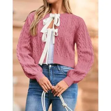 ZESICA Women's Cropped Cardigan Sweater in Hot Pink