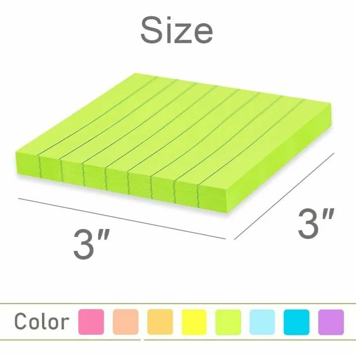 Bright Ruled Sticky Notes - 3x3 for Easy Note-Taking