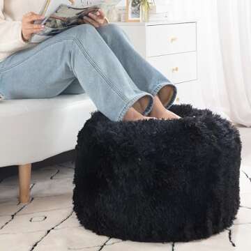 HOMBYS Unstuffed Ottoman Pouf Cover - Stylish Faux Fur Foot Stool with Storage