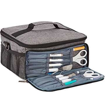 HOMEST Carrying Case for Cricut Joy and Easy Press Mini, Portable Tote Storage Organizer Bag with Handle for Pens and Craft Tool Set, Grey