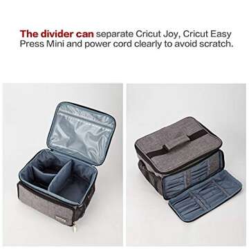 HOMEST Carrying Case for Cricut Joy and Easy Press Mini, Portable Tote Storage Organizer Bag with Handle for Pens and Craft Tool Set, Grey