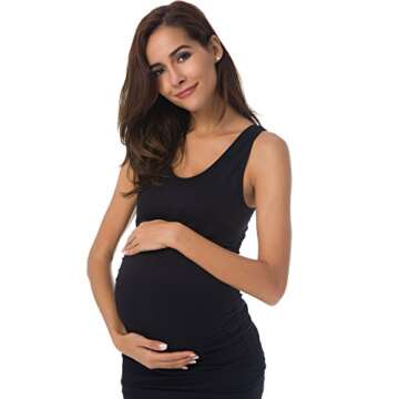 HOFISH Plus Size, Women Pajama Tops Nursing Cami Sleep Bra, 01 Seamless Maternity Tank: 3 Pack Black, Medium