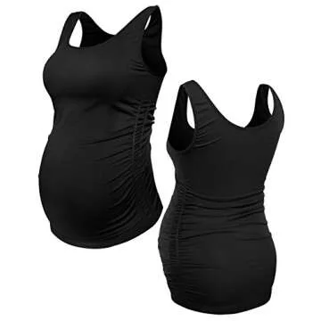 HOFISH Plus Size, Women Pajama Tops Nursing Cami Sleep Bra, 01 Seamless Maternity Tank: 3 Pack Black, Medium