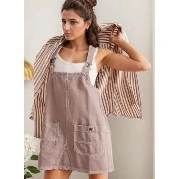YUENIU Women's Comfortable Denim Overalls Dress for Summer