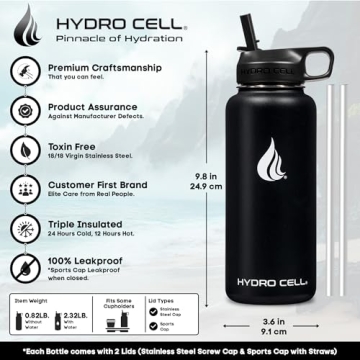 Hydro Cell Insulated Water Bottle - Cold & Hot | 32oz Black