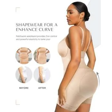 SHAPELLX Shapewear Tummy Control Body Shaper Bodysuit for Women Tummy Control Shapewear Bodysuit Tummy Control Butt Lifting Shapewear (Beige, Small)