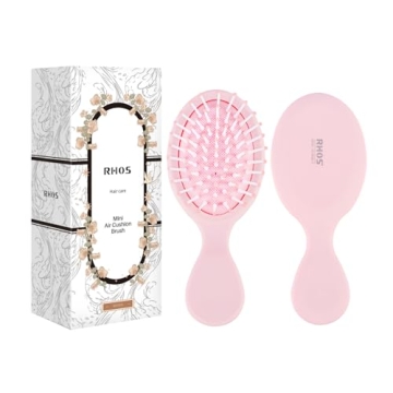 RHOS Mini Hair Brush for Women,Men and Kids-Travel Size Hair Brush for Purse,Pocket,backpack-Small Cushion Paddle Brush with Soft Bristles-Mini Detangler Brush for All Hair Types(1 Pack-Pink)