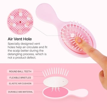 RHOS Mini Hair Brush for Women,Men and Kids-Travel Size Hair Brush for Purse,Pocket,backpack-Small Cushion Paddle Brush with Soft Bristles-Mini Detangler Brush for All Hair Types(1 Pack-Pink)