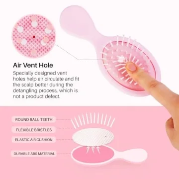 RHOS Mini Hair Brush for Women,Men and Kids-Travel Size Hair Brush for Purse,Pocket,backpack-Small Cushion Paddle Brush with Soft Bristles-Mini Detangler Brush for All Hair Types(1 Pack-Pink)