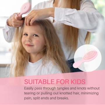 RHOS Mini Hair Brush for Women,Men and Kids-Travel Size Hair Brush for Purse,Pocket,backpack-Small Cushion Paddle Brush with Soft Bristles-Mini Detangler Brush for All Hair Types(1 Pack-Pink)